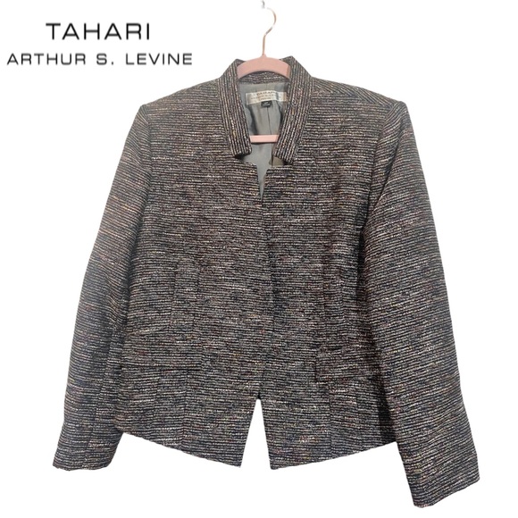 TAHARI ARTHUR S. LEVINE PETITE Blazer Metallic Tweed Mix Colors Women size 12 P - Picture 1 of 14